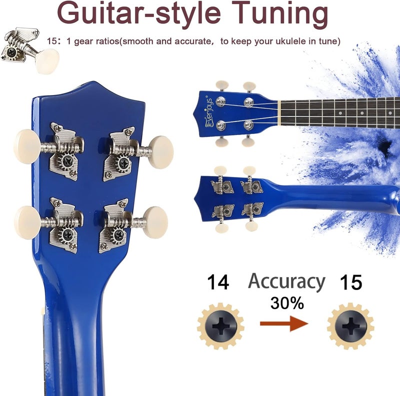 Everjoys Soprano Ukulele Beginner Kit for Adult Student w/Free Online Lesson 21 Inch Ukelele Gig Bag Strap String Tuner Pick Polishing Cloth, Rainbow Series Ukalalee - Image 5
